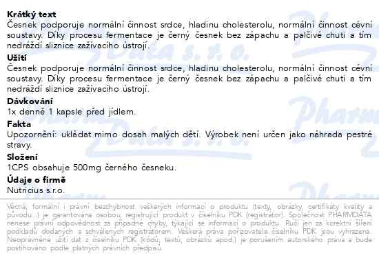Příbalový leták - Černý česnek 500mg cps.60