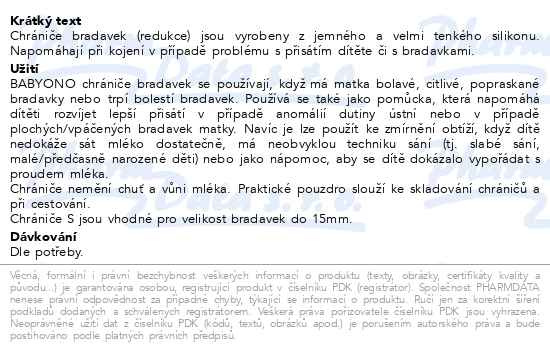 Příbalový leták - BABYONO Chránič prsních bradavek silikonový S