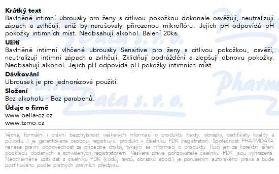 Příbalový leták - Bella Sensitive intimní vlhčené ubrousky 20ks