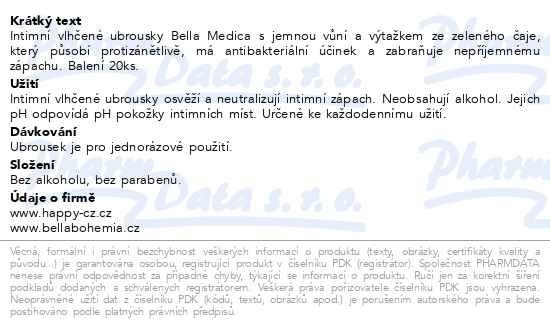 Příbalový leták - Bella Medica intimní vlhčené ubrousky 20ks
