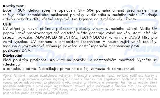 Příbalový leták - Eucerin SUN dětský sprej na opalování SPF50+ 250ml
