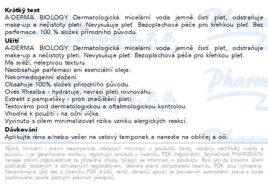 Příbalový leták - A-DERMA BIOLOGY Micelární voda 400ml