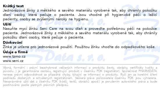 Příbalový leták - Seni Care mycí žínky 22.5x16cm 50ks