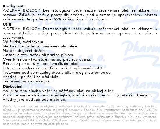 Příbalový leták - A-DERMA BIOLOGY Péče proti začervenání 40ml