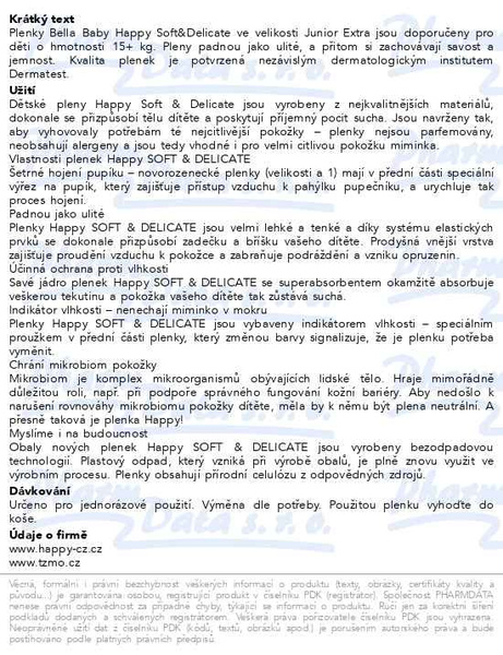 Příbalový leták - Happy Soft&Delicate 6 dětské pleny 15+kg 96ks