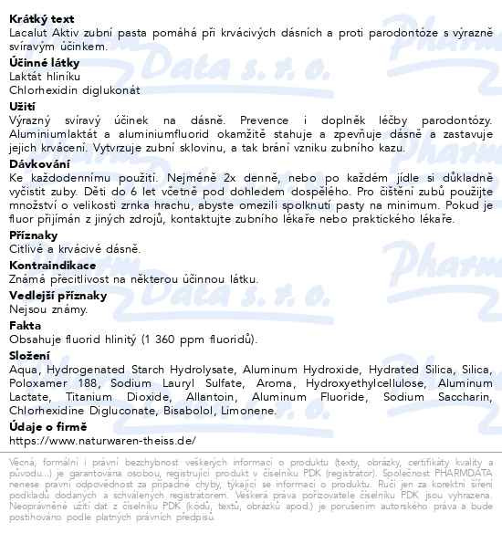 Příbalový leták - Lacalut Aktiv zubní pasta 75ml