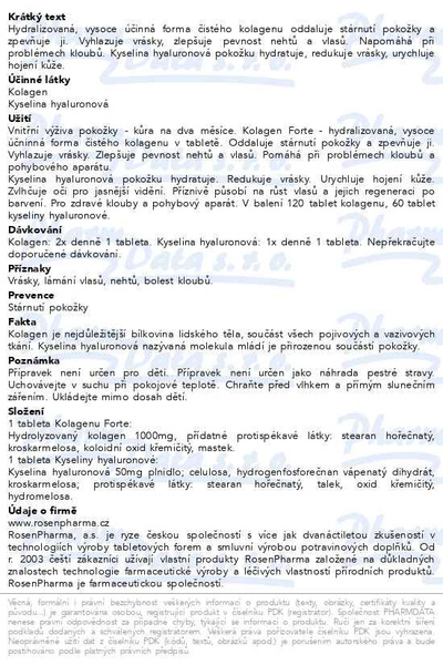 Příbalový leták - Rosen Kolagen FORTE+ Kyselina hyaluronová 180ks