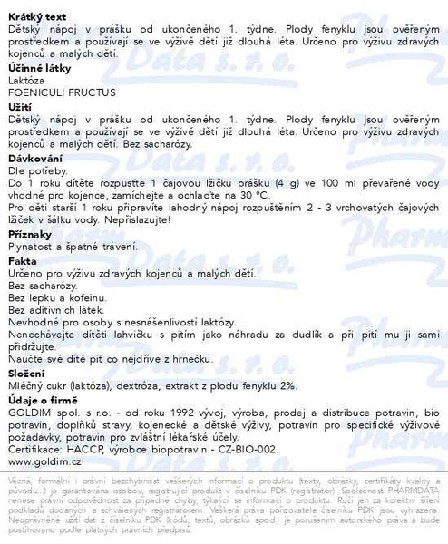 Příbalový leták - ČIPERKA fenyklový dětský nápoj v prášku 180g 1T