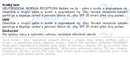 Příbalový leták - NEUTROGENA® Norská receptura Balzám na rty SPF20 4,8g