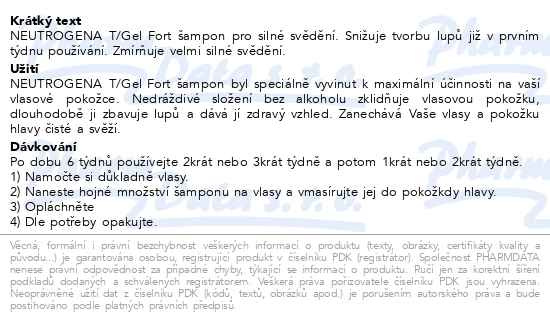 Příbalový leták - Neutrogena T/Gel Fort šampon svědící pokožka 150ml