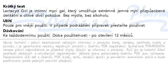 Příbalový leták - Lactacyd Girl ultra jemný intimní mycí gel 200ml