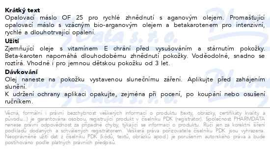 Příbalový leták - SUNVIVACO Arganové opalovací máslo SPF25 200ml