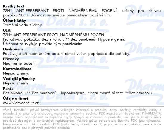 Příbalový leták - Vichy Stress resist 72h proti nadměrnému pocení roll-on 50ml