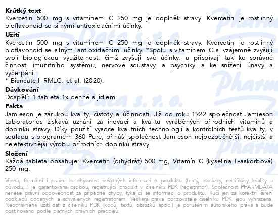 Příbalový leták - JAMIESON Kvercetin 500 mg s vit.C 250mg tbl.45
