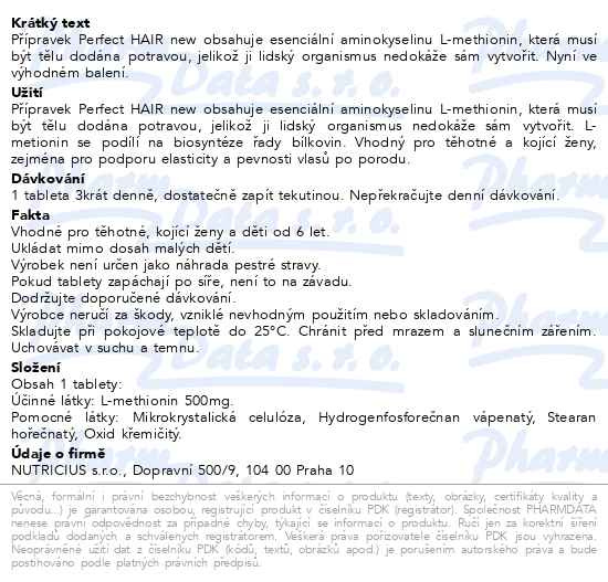 Příbalový leták - Perfect HAIR new methionin 500mg tbl.200 + Zinek tbl.30