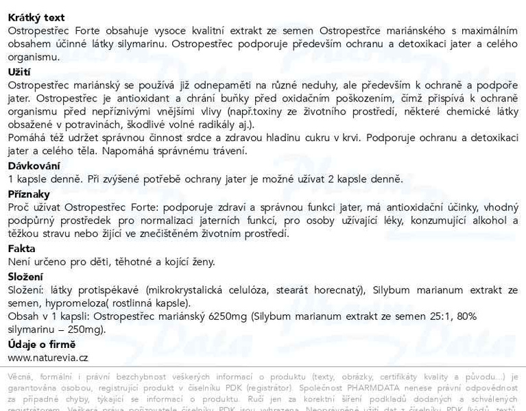 Příbalový leták - NatureVia Ostropestřec forte cps.120
