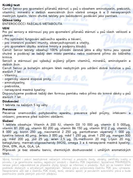 Příbalový leták - Canvit Senior pro psy tbl.100