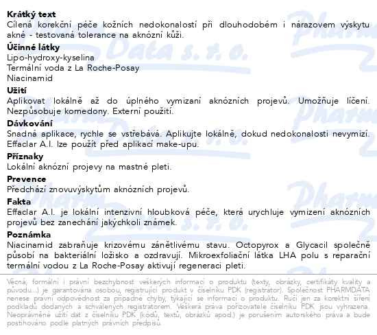 Příbalový leták - LA ROCHE-POSAY Effaclar A.I. Cílená korekční péče proti nedokonalostem pleti 15 ml