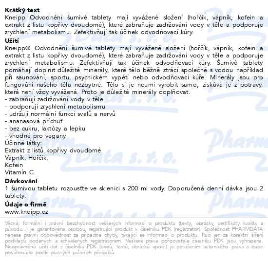 Příbalový leták - KNEIPP Odvodnění šumivé tablety 20 tablet