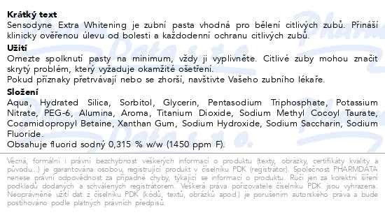 Příbalový leták - Sensodyne Extra Whitening zubní pasta s fluoridem pro citlivé zuby 75ml