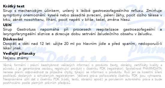 Příbalový leták - GASTROTUSS sirup sáčky 20x20ml