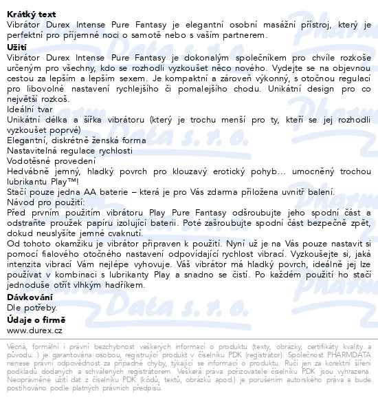 Příbalový leták - DUREX Intense Pure Fantasy vibrátor