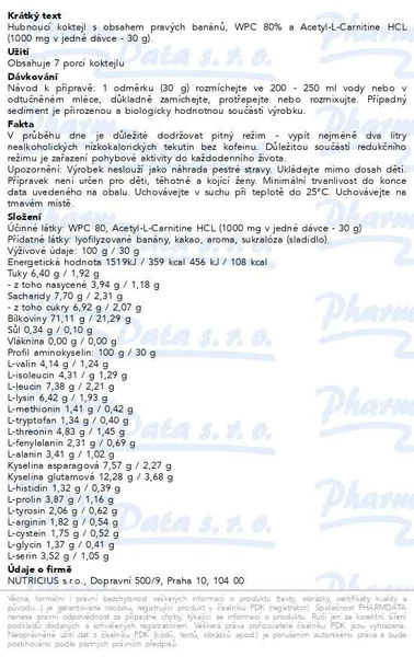 Příbalový leták - NutriSlim Banán - Čokoláda 210g