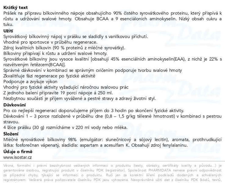 Příbalový leták - ISOSTAR Whey Protein vanilka 570g