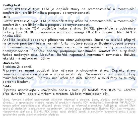 Příbalový leták - Biotter BYOLOGY Cyst FEM tbl.60