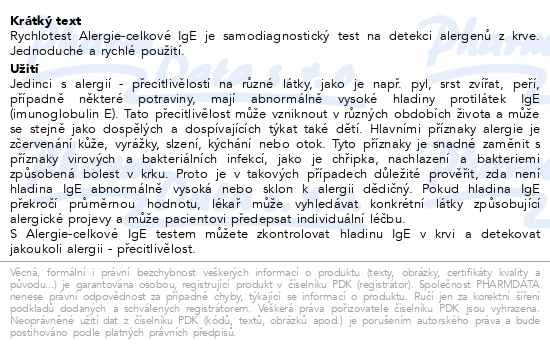 Příbalový leták - VITAMIN STATION Rychlotest Alergie-totální IgE