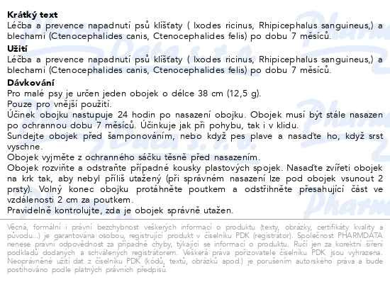 Příbalový leták - Kiltix obojek pro malé psy 38cm
