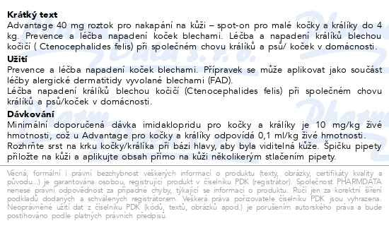 Příbalový leták - Advantage 40mg malé kočky+králíci spot-on 1x0.4ml