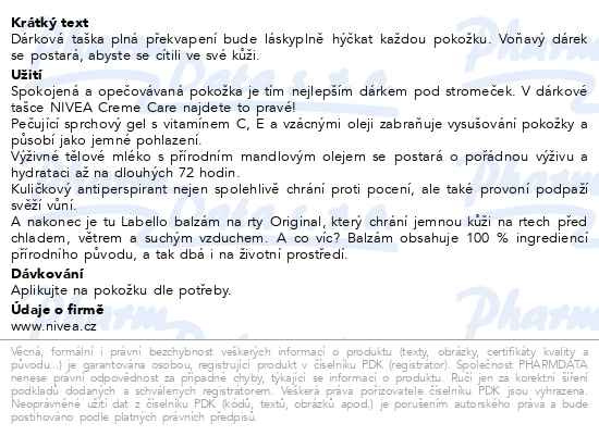 Příbalový leták - NIVEA VB BAG CREME CARE 24