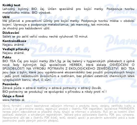 Příbalový leták - HERBEX BIO Tea Čaj pro kojící matky n.s.20x1.5g