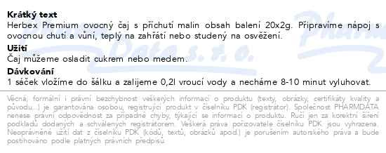 Příbalový leták - HERBEX ovocný čaj s příchutí Malina n.s.20x2g