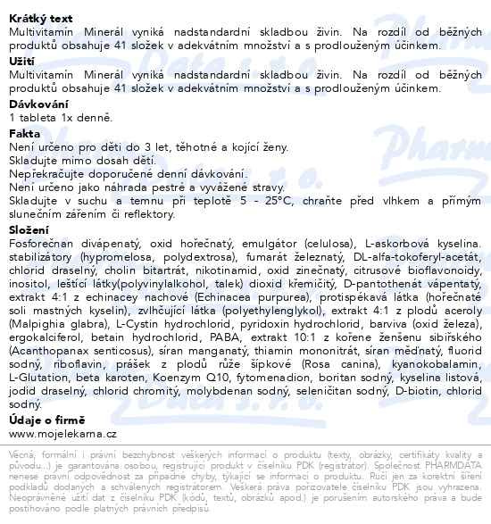 Příbalový leták - Multivitamín Minerál tbl.60+60 Moje lékárna