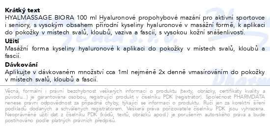 Příbalový leták - BIORA HYALMASSAGE hyaluronové mazání 100ml