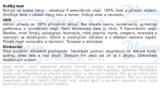 Příbalový leták - PURESSENTIEL Roll-on proti bolesti hlavy 5ml