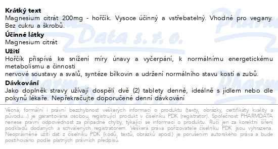 Příbalový leták - Solgar Magnesium Citrát 200 mg tbl.60.