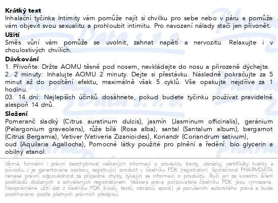 Příbalový leták - AOMU inhalační tyčinka pro intimní chvíle Intimity