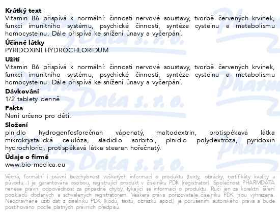 Příbalový leták - Pyridoxin Biomedica 20mg tbl.30