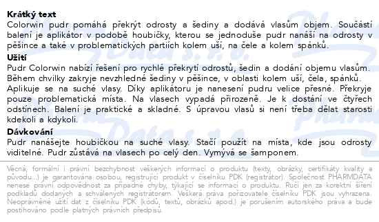 Příbalový leták - Colorwin pudr na šediny a odrosty světle hnědý 3.2g