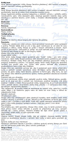 Příbalový leták - Always Sensitiv Ultra Normal Plus vložky 10ks