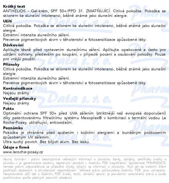 Příbalový leták - LA ROCHE-POSAY ANTHELIOS Krém SPF50+ 50ml