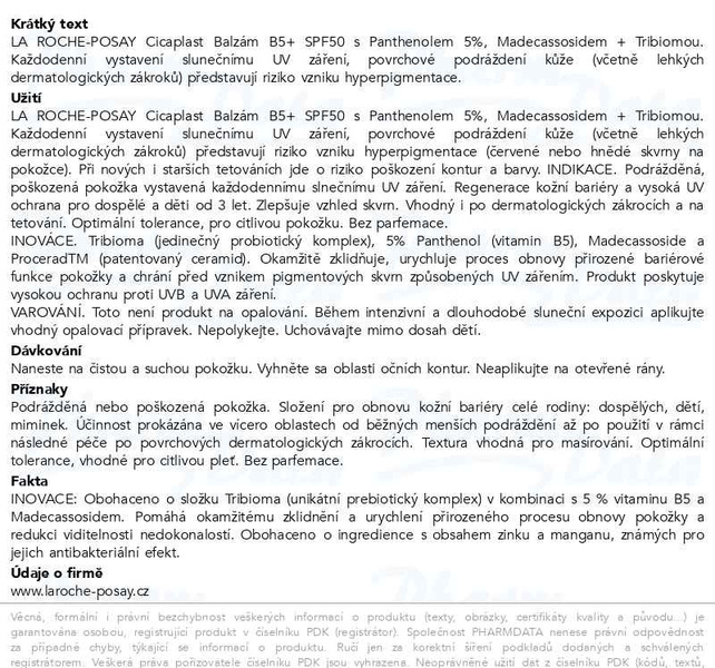 Příbalový leták - LA ROCHE-POSAY CICAPLAST Balzám B5+ SPF50 40ml