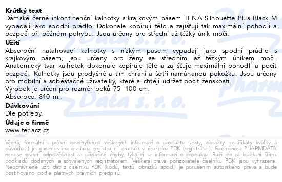Příbalový leták - TENA Silhouette Plus Black M inkontinenční kalhotky 12ks