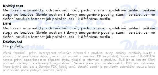 Příbalový leták - Menforsan Enzymatický odstraňovač moči, pachu a skvrn 500ml