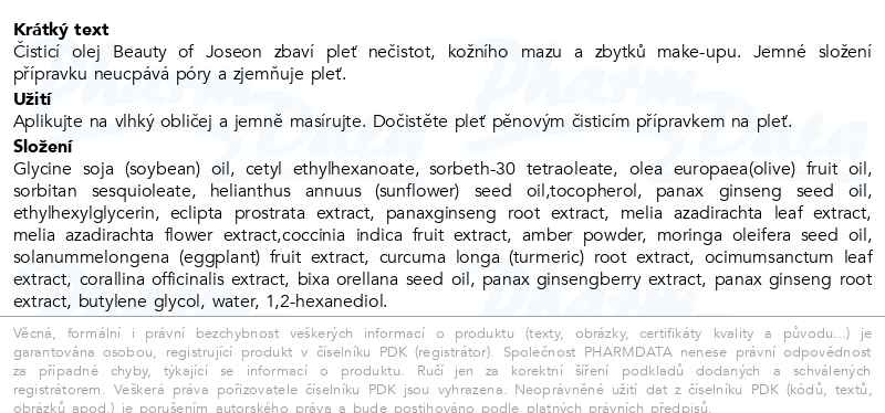Příbalový leták - Beauty of Joseon Ginseng čistící olej 210ml