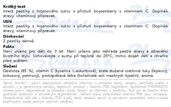 Příbalový leták - Intact hroznový cukr s vitaminem C, boysenberry 16ks