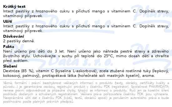 Příbalový leták - Intact hroznový cukr s vitaminem C, mango 16ks